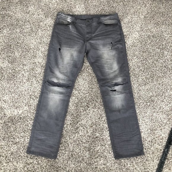 Smoke Rise Men's Black Fashion Distressed Rip Moto Denim Jean sz 40x32 - Picture 1 of 12